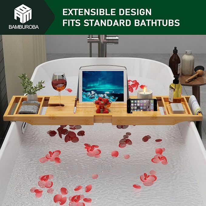 Bamboo Bathtub Caddy Tray Expandable - Image 3
