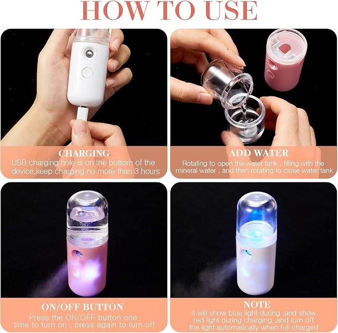 Honoson 2 Pack Nano Facial Mister Spray Bottle Handheld Humidifier Portable - Image 4