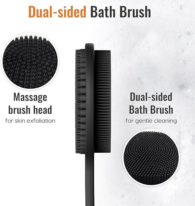 Silicone Back Scrubber for Shower, 17in Lengthen Long Handle Body Brush - Image 3