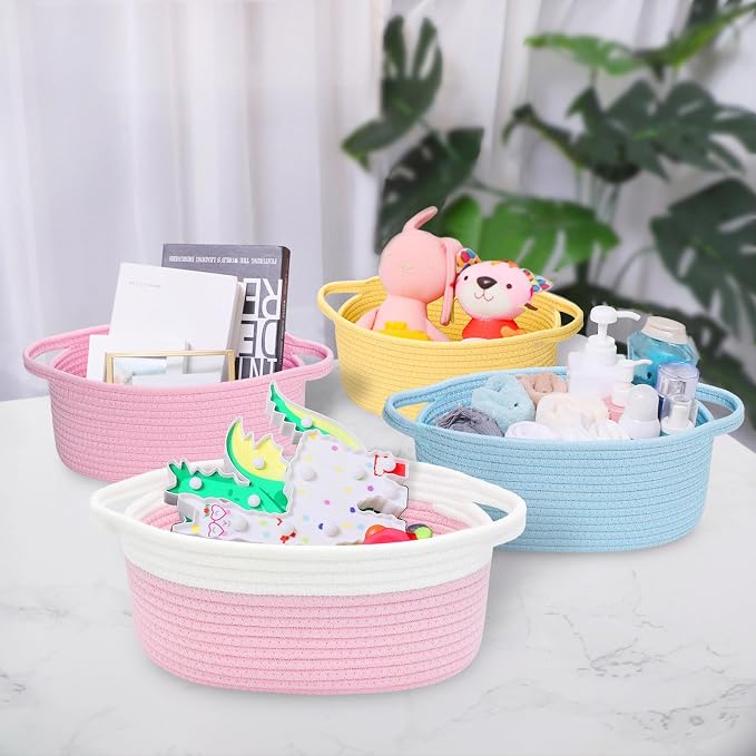 ABenkle Small Basket with Handles, Boho Decorative Rope Woven Dog Cat Toy - Image 6