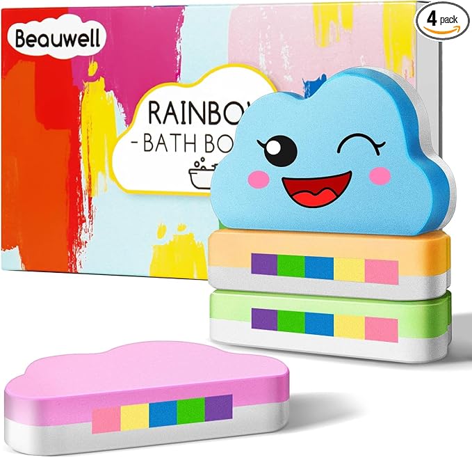 Rainbow Bath Bombs for Kids, Handmade 4 Pcs Kids Bath Bombs Gift Set for Girls by BEAUWELLLIFE