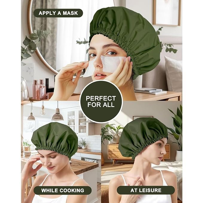 Shower Cap for Women, Double Layer Waterproof Bath Cap, Reusable Hair Protector - Image 3