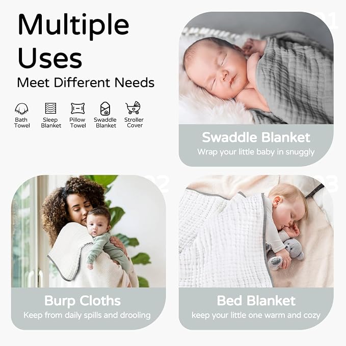 Yoofoss Hooded Baby Towels for Newborn 2 Pack 100% Muslin Organic Cotton Baby - Image 3