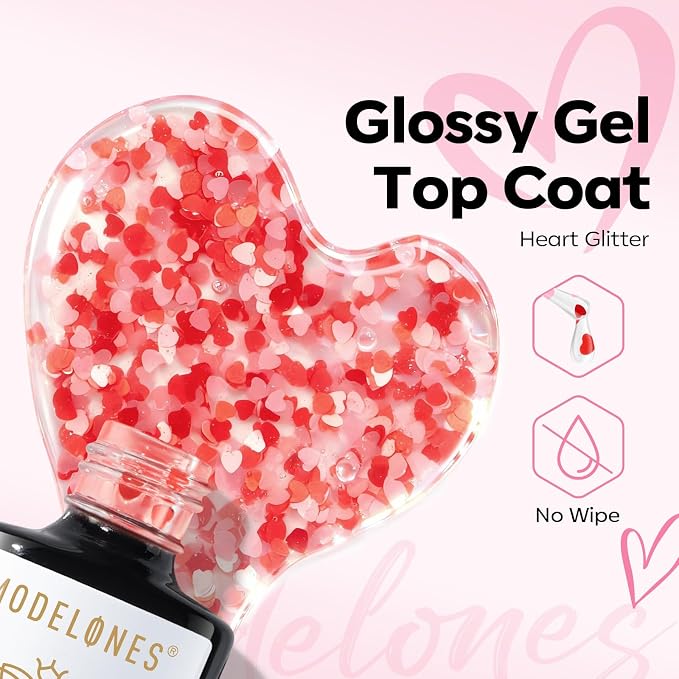 modelones Heart Glitter Gel Top Coat, 15 ML 2 in One No Wipe Clear Gel Nail - Image 2