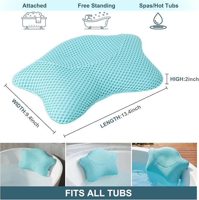 Non Slip Bath Pillow, Luxury Spa Bathtub Head & Neck Rest Support, Permeable - Image 7