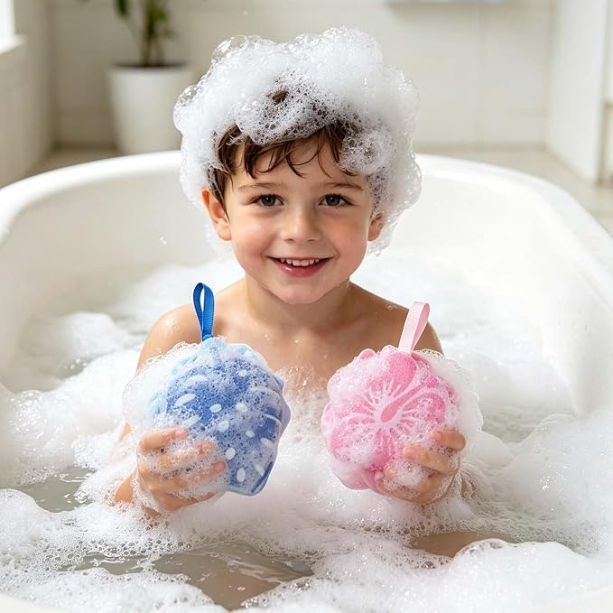 2Pcs Hawaiian Bath Sponge Loofah, Floral Leaf Shower Sponge Gentle Exfoliating - Image 4