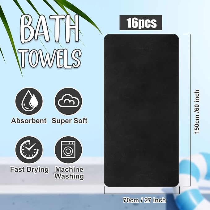 SmoothNovelty 16 Pack Microfiber Bath Towels Bulk 27'' x 60'' Oversized Size - Image 2