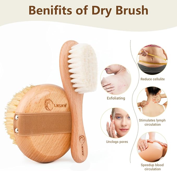 Dry Brushing Body Brush Set for Body and Face, Boar Bristle Body Scrub Brush - Image 7