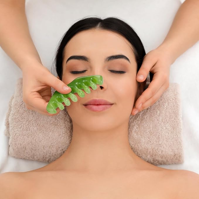 Geiserailie 2 Pcs Jade Combs Esthetician Supplies Massage Stone Hair Gua Sha - Image 4