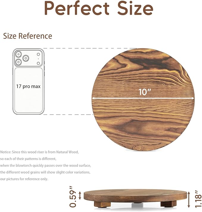 Round Decorative Tray Burnt Wood Bathroom Counter Organizer Pedestal Stand - Image 2