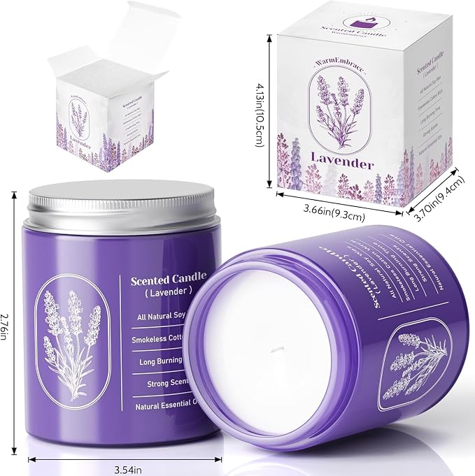 WarmEmbrace Lavender Jar Candles, 7.6 oz Purple Jar Candle, Natural Soy - Image 2