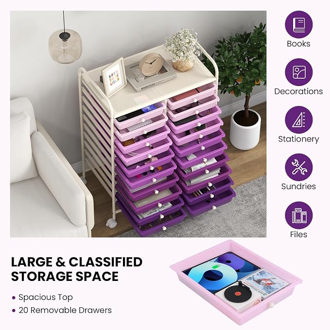 Giantex 20 Drawers Rolling Cart, Mobile Storage Drawer Cart, Classroom - Image 5