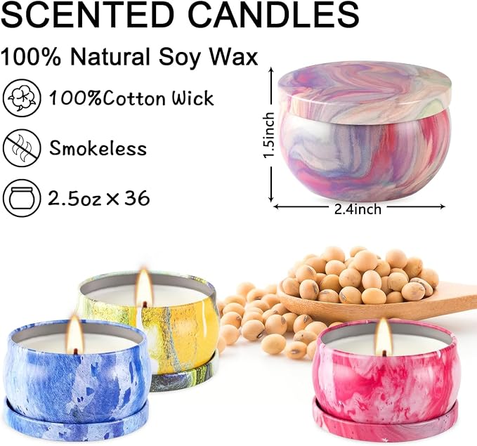 YOROXRG 36 Pack Scented Candles, Soy Wax Travel Tin Jar Candles, Aromatherapy - Image 5