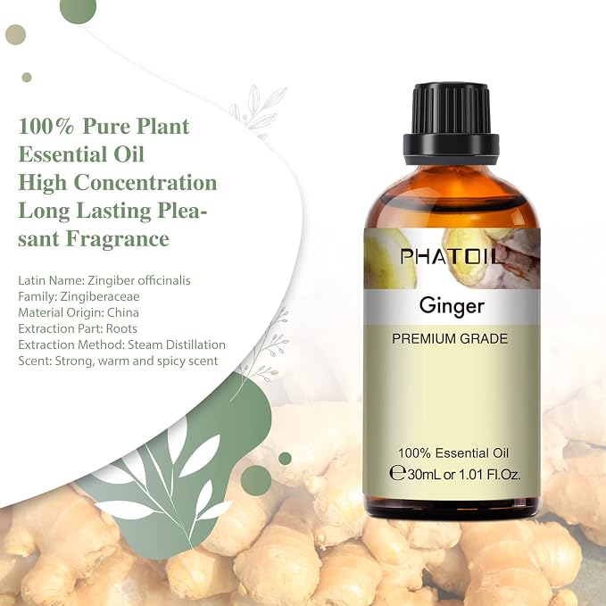 Ginger Essential Oil, 1.01Fl.Oz PHATOIL Pure Essential Oil Singles - Image 2