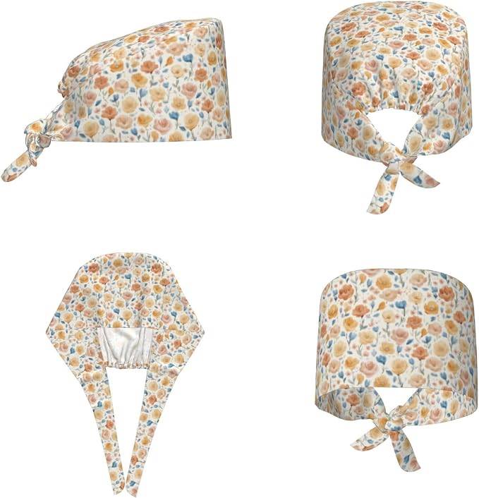 Scrub Cap for Women and Men Boho Black Leaf Pattern Adjustable Breathable - Image 2