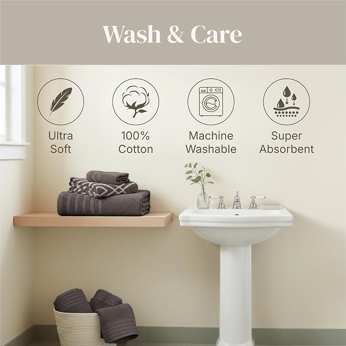Modern Threads Classic Diamond 6-Piece 100% Cotton Towel Set – Yarn Dyed - Image 7