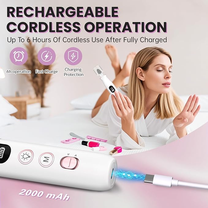 Electric Nail Drill, Cordless 2000 mAh Rechargeable Portable Nail File 12 in 1 - Image 3