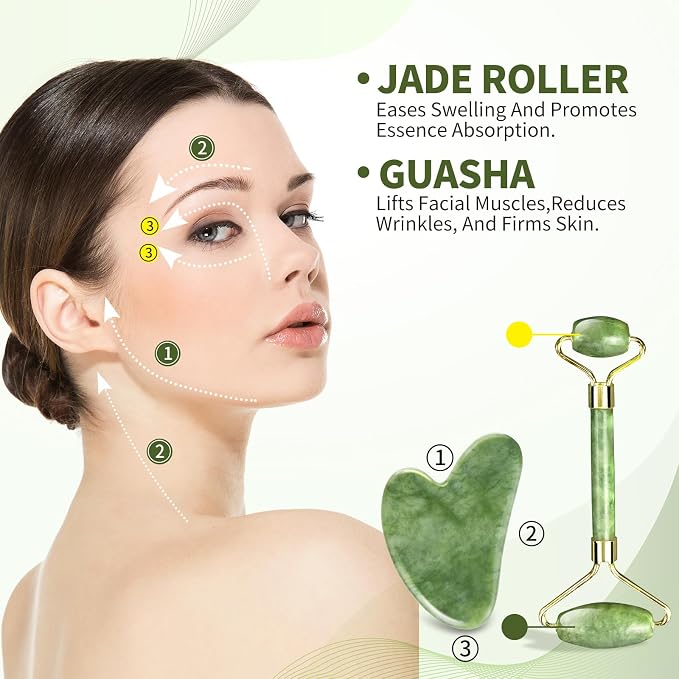 Guasha Tool for Face & Jade Roller for Face, Gua Sha Facial Tools for Reduce - Image 3