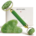 Rena Chris Gua Sha and Face Roller Set: Anti-Breakage Jade Roller by RenaChris