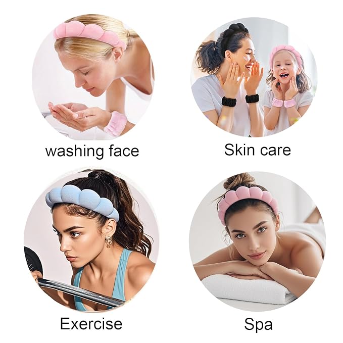 Spa Headbands for Washing Face Soft Puffy Bubble Headbands Wristband for Women - Image 7