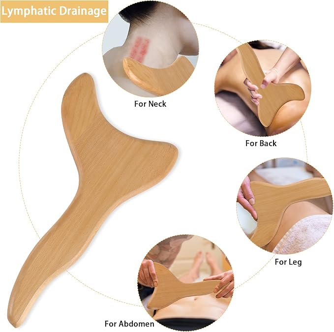 2 Pcs Wooden Gua Sha Tools Lymphatic Drainage Tool, Machomby Wood Therapy - Image 2