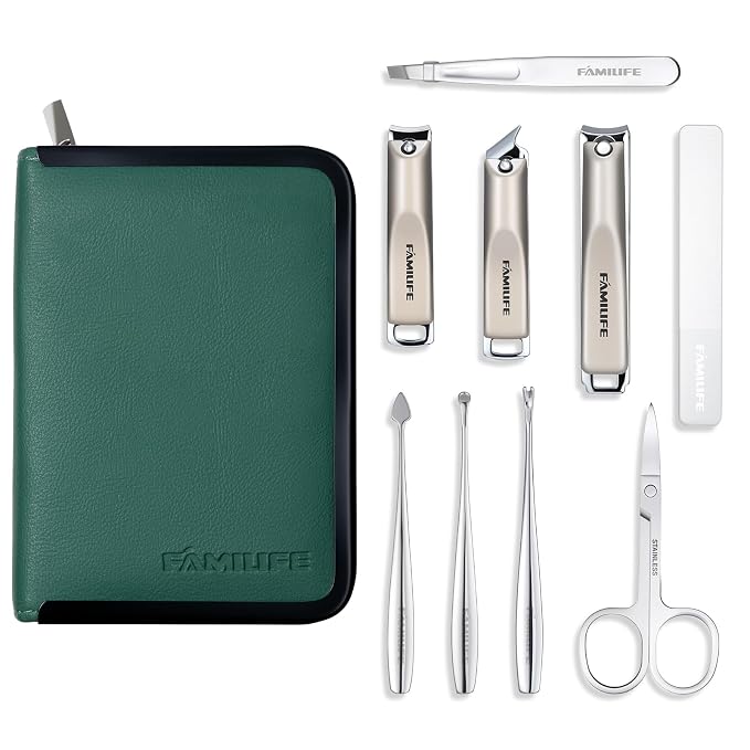 FAMILIFE Manicure Kit for Women, Stylish Green Travel Manicure Set for Home - Image 8
