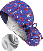 Satin Lined Scrub Caps with Buttons & Sweathand, Surgical Caps - Image 3