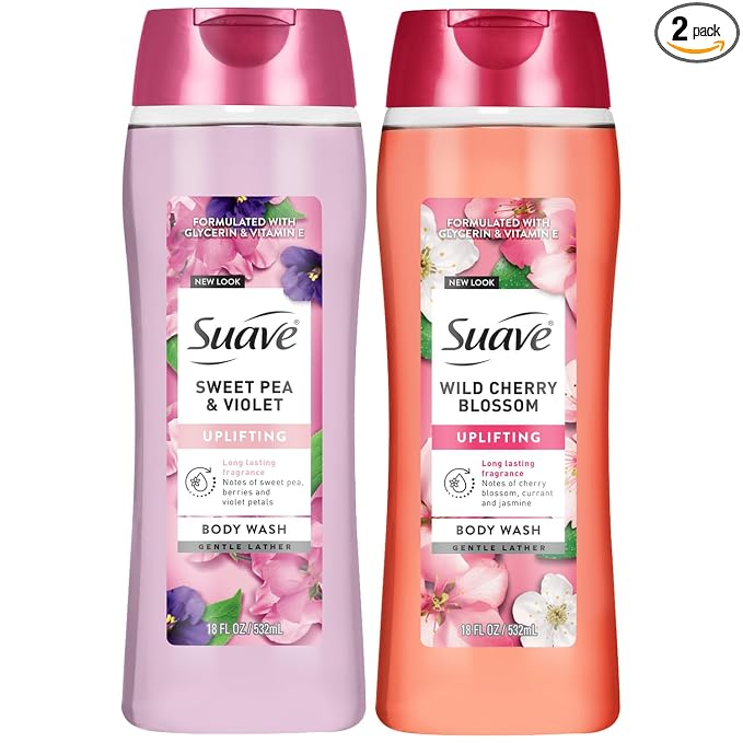 Suave Body Wash Variety 2-Pack, Sweet Pea & Violet + Wild Cherry Blossom – by Suave