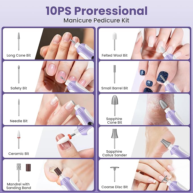 Nail Drill, Electric Nail File & 10-Speed Cordless Nail File, 10 in 1 Kit - Image 9