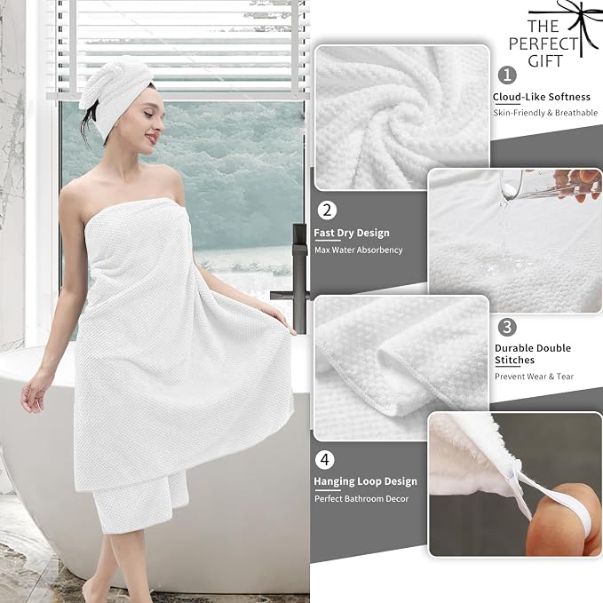8 Piece Bathroom Towel Set White |2 Oversized Large Bath Towels Sheet, 2 Hand - Image 3