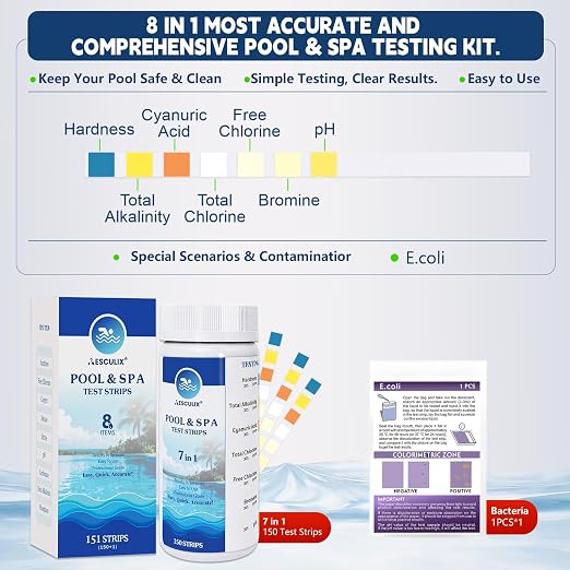 8-in-1 Pool Test Strips, 151 Strips Spa and Hot Tub Water Testing Kit, Pool - Image 2