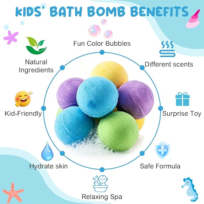 12 PCS Natural Bath Bombs with Toys Inside, Upgrade Fizzy Bubble Bath Gift Set - Image 3