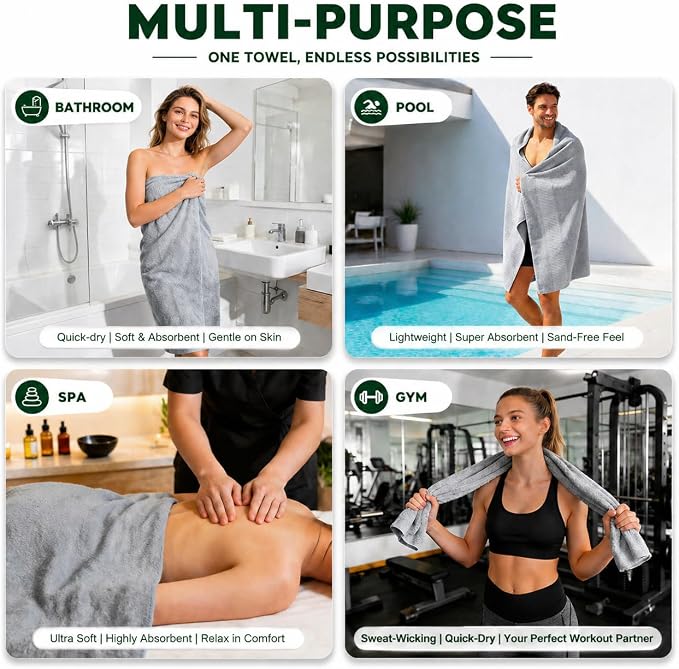 SEISSO 4 Pack Extra Large Bath Towels 63"x35", Bath Sheets - Image 6