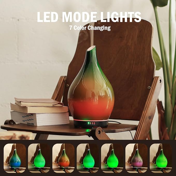 Porseme 280ml Essential Oil Diffuser Glass Color Changing Aroma Air Diffusers - Image 4