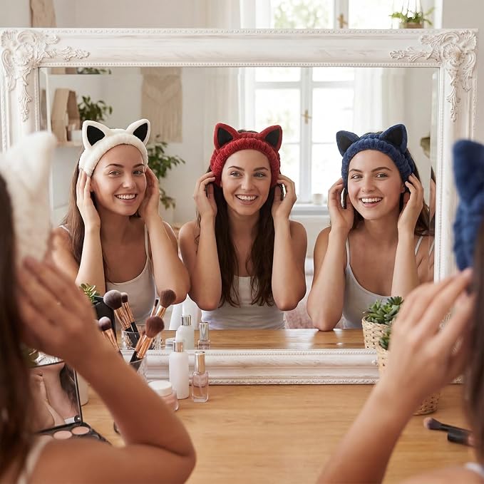 6-Pack Cat Ears Headbands Soft Coral Fleece Hair Band - Image 4