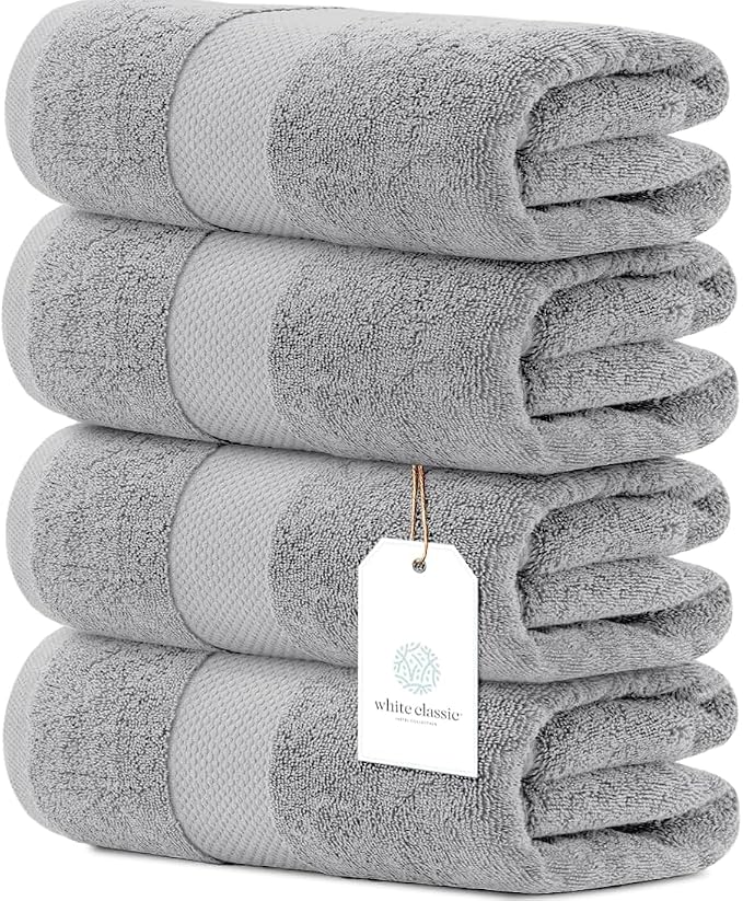 White Classic Luxury Bath Towels Set of 4 Large by WhiteClassic
