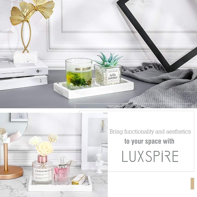 Luxspire Bathroom Vanity Tray, 8 x 4 inch Resin Dresser Jewelry Ring Dish Tank - Image 4