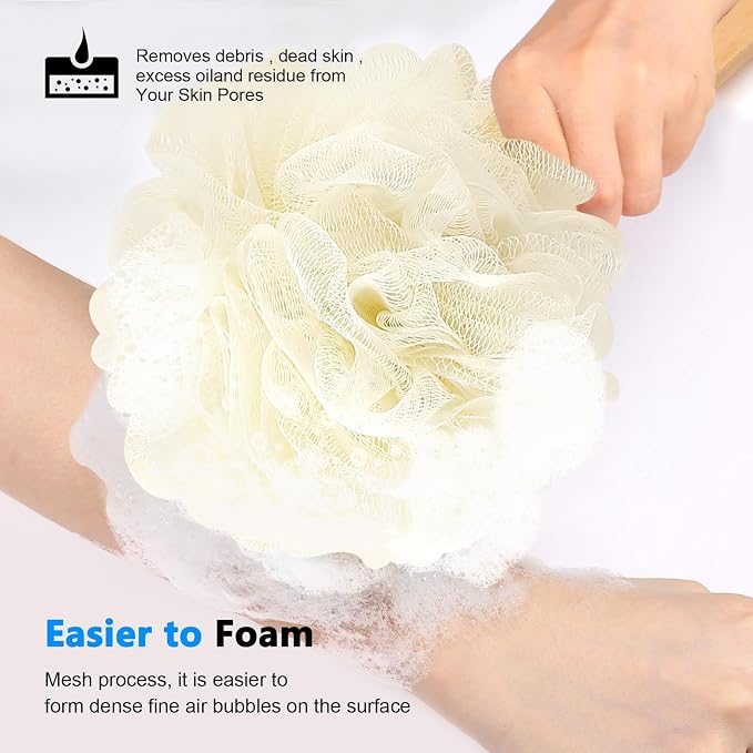White Loofah on a Stick PE Soft Mesh Luffa Made of Soft and Sturdy Rubber - Image 4
