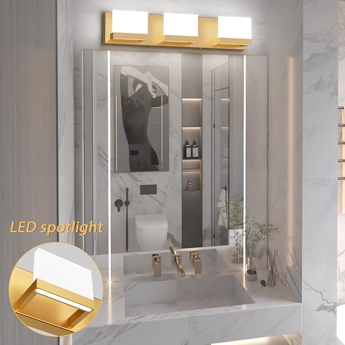 Tipace Gold Bathroom Vanity Light Fixtures Modern LED 3 Lights Vanity Light - Image 3