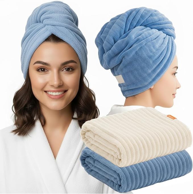 2-Pack Microfiber Hair dring Towel | 50% Faster Drying, Ultra Absorbent & Frizz by YHPDYL