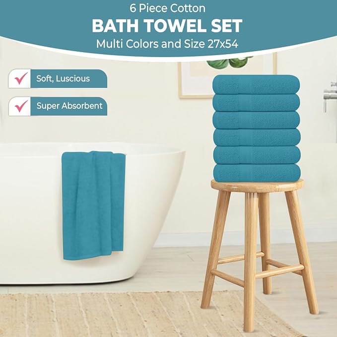 KAHAF COLLECTION 6 Pack Bath Towels Set 100% Ring Spun Cotton, Lightweight - Image 4
