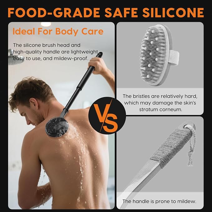 Back Scrubber for Shower, 24in Adjustable Handle Body Brush, Double Sided - Image 5