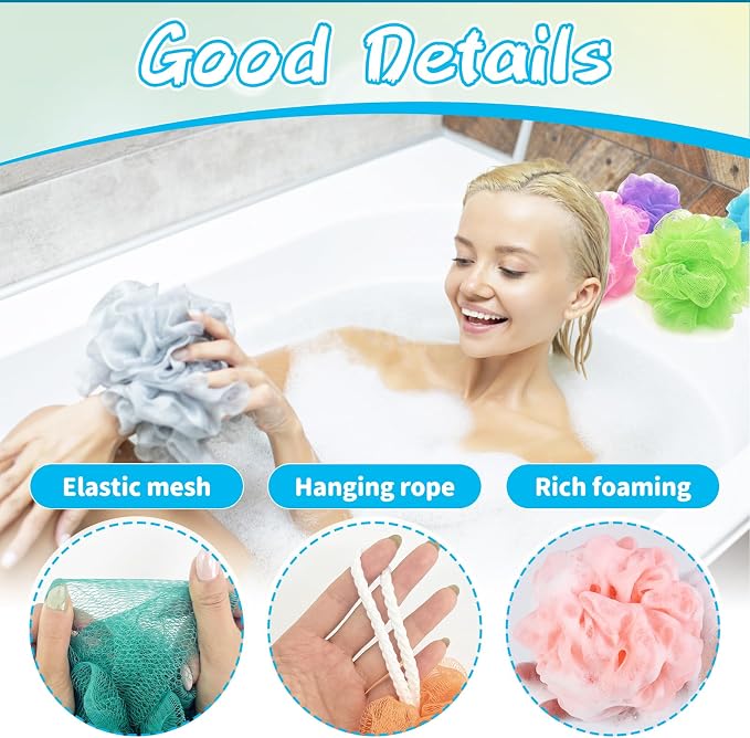10 Pcs Bath Loofah Shower, Mesh Sponge Pouf, Soft Mesh Shower Loofahs - Image 4