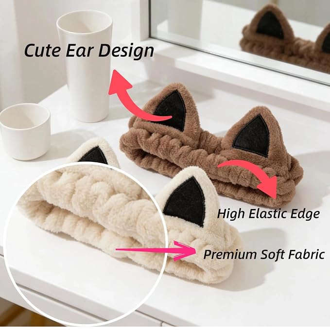 2 PCS Cute Cat Ear Spa Headband - Image 3