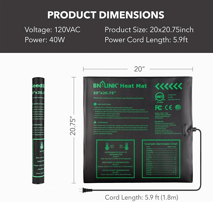 BN-LINK Seedling Heat Mat Warm Hydroponic Heating Pad Waterproof 20" x 20.75" - Image 3
