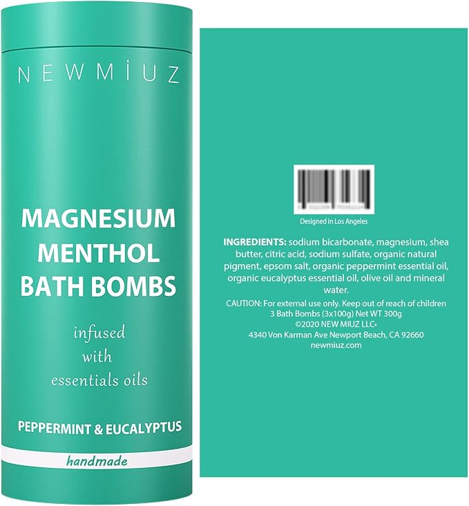 Magnesium Menthol Fizzing Bath Bomb Eucalyptus Peppermint Epsom Salt Refreshing - Image 8