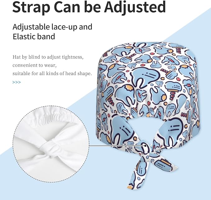 Working Cap Scrub Caps with Sweatband Adjustable Tie Back Hat Nurse Surgical - Image 2