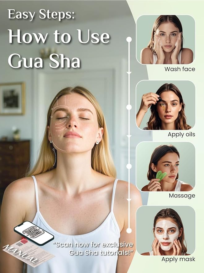 Rena Chris Gua Sha Facial Tools, Jade Guasha Tool - Image 5