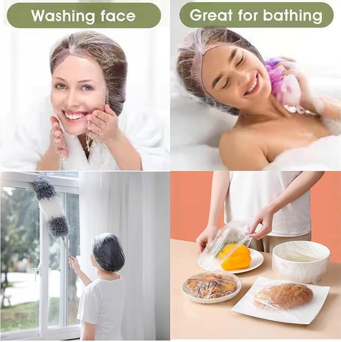 100PCS Disposable Shower Caps, Plastic Clear Hair Cap Large Thick Waterproof - Image 6