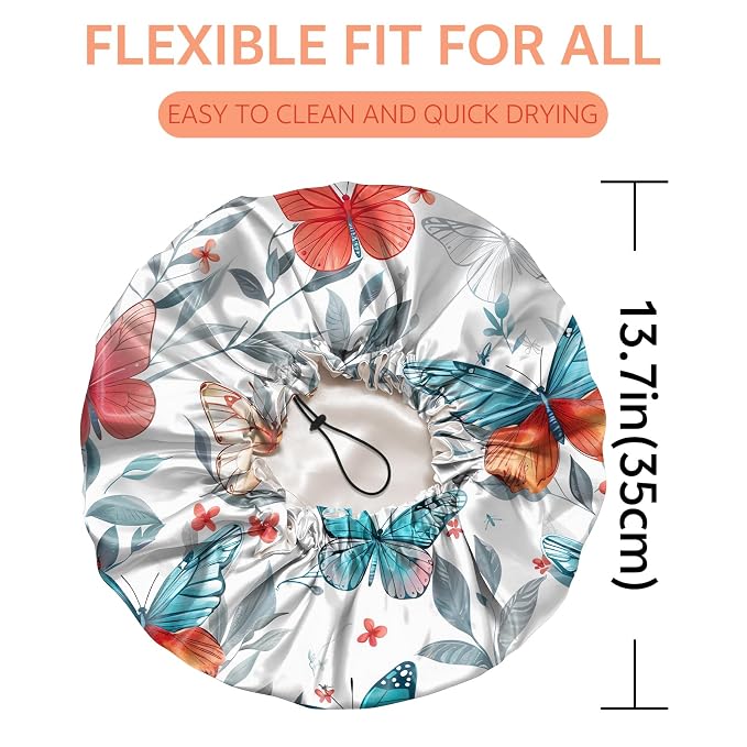 Shower Cap Reusable Double Layer Adjustable Elastic Waterproof EVA Hair Bath - Image 2